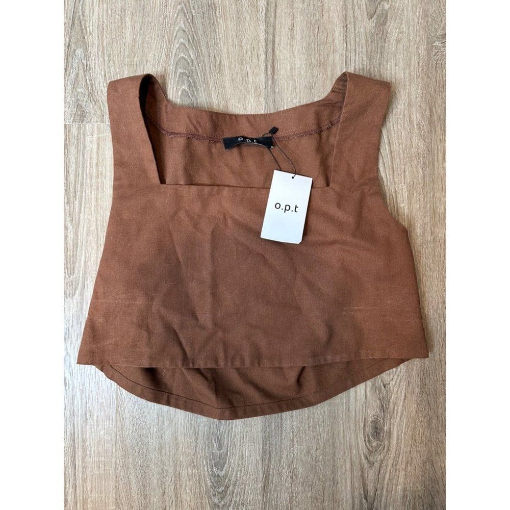 OPT Square Neck Cropped Flax Blend Top NWT Small